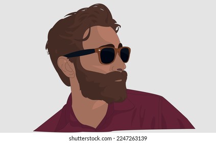 Handsome bearded man with glasses. Gentleman with brown hair. The guy in the shirt is posing