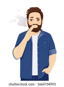 Handsome big man in casual clothes smoking cigarette. Isolated vector illustration