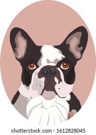 Handsome Black French Bulldog head. This is Frenchie Series in portrait photo style. Can be used as a logo, symbol, signage. Vector illustration