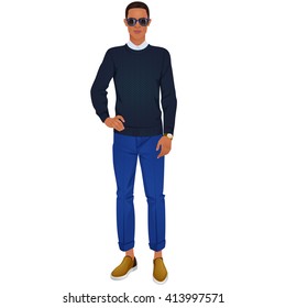 Handsome black guy in sunglasses. Isolated vector illustration.