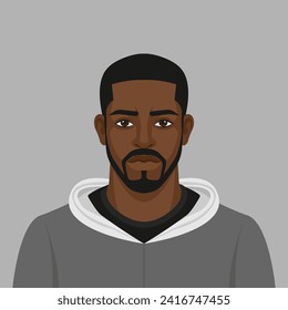 Handsome black man with beard in a hoodie. Vector Illustration