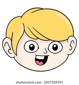 handsome blonde haired boy head is laughing, vector illustration carton emoticon. doodle icon drawing
