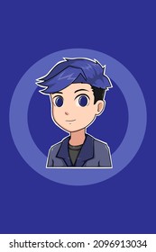 Handsome blue hair teacher cartoon illustration