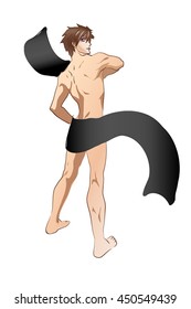 handsome boy in anime style, male anime character, drawn guy, vector Illustration, man with towel, slim guy, attractive anime boy