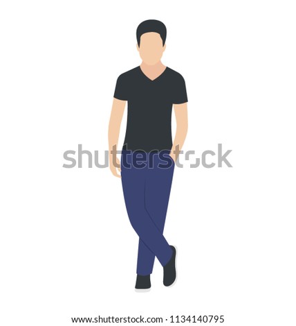 
Handsome boy in casual dressing standing with hands in pocket and crossed legs 
