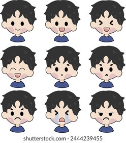 Handsome boy expression. sad smile boy. illustration vector. expression vector