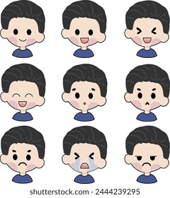 Handsome boy up hair expression. simle happy boy. chibi boy vector