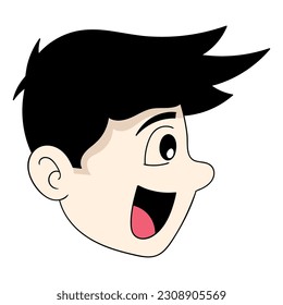 handsome boy head emoticon happy facial expression spiky hair. vector design illustration art