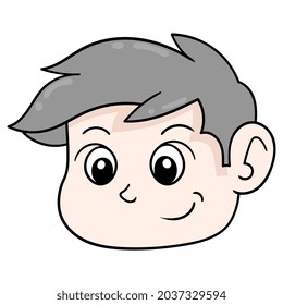 handsome boy head is smiling happily, vector illustration carton emoticon. doodle icon drawing