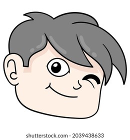 handsome boy head is teasing a wink, vector illustration carton emoticon. doodle icon drawing