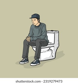 Un chico o un hombre guapo con un estilo agradable posar en un armario aislado en un vector de fondo marrón ilustraciones modernas