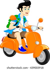 handsome boy riding scooter