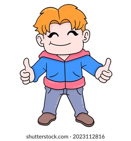 Handsome boy with smiling face happily welcomes the school season, vector illustration art. doodle icon image kawaii.
