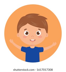 handsome boy smiling with his hands up vector illustration design