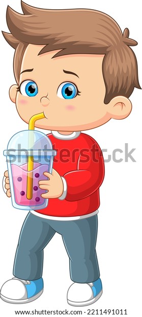 Handsome Boy Thirsty He Drinks Big Stock Vector (Royalty Free ...