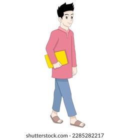 Handsome boy walking carrying documents to apply for a job. vector design illustration art