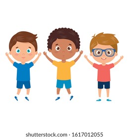 handsome boys standing on white background vector illustration design