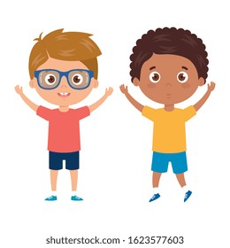 handsome boys standing on white background vector illustration design