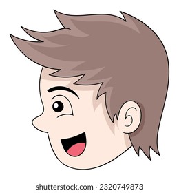 handsome brown haired boy head emoticon smiling happily. vector design illustration art