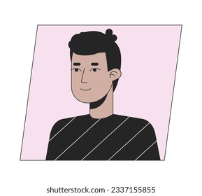 Handsome brunette young man flat color cartoon avatar icon. Editable 2D user portrait linear illustration. Isolated vector face profile clipart. Userpic, person head and shoulders