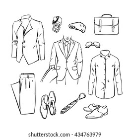 handsome business man suit. office uniform. vector sketch illustration.