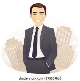 Handsome businessman in the city vector illustration