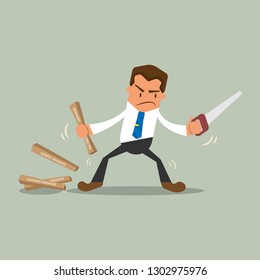 Handsome businessman get rid of upper position compete for a better position, cartoon character with flat design for business concept.