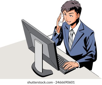 Handsome businessman: Man answering the phone, full color version