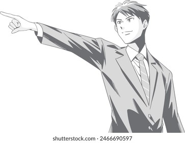 Handsome businessman: pointing man gray monochrome version