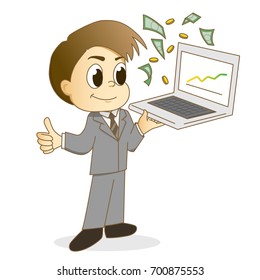 Handsome businessman using a laptop for make money