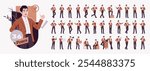 Handsome businessman wearing brown blazer suit jacket character set, office bundle. Confident active project leader in co-working space poses, ceo conversation, life situations. Vector illustration
