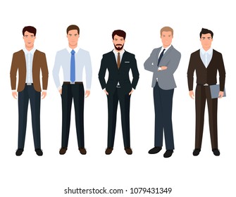 Handsome businessmen formal style. Group of characters in male suit vector isolated