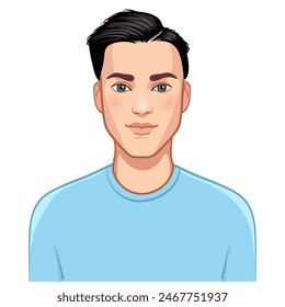 Handsome cartoon young man with dark short hair, avatar, vector illustration, eps10