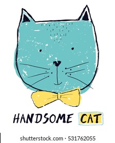 handsome cat design.T-shirt graphics for kids vector illustration