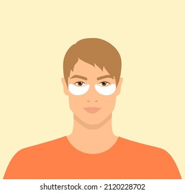 Handsome caucasian man with white eye patches on his face. Concept of skincare routine