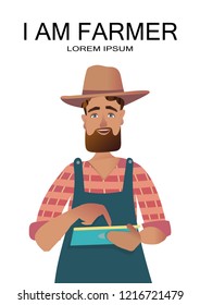 
Handsome cheerful young country farmer adapt network of agricultural work concept employee and workers jobs and professions professional concept Vector illustration cartoon character.