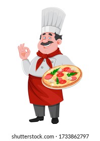 Handsome Chef Cartoon Character Holding Pizza Stock Vector (Royalty ...