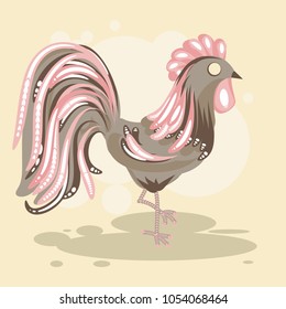 A handsome cock is drawn by hand for your design. Vector illustration