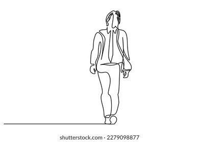 handsome confident long haired man in suit walking taking steps full lenght line art