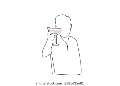 handsome cool man smacking the glass and showing it drinking line art design