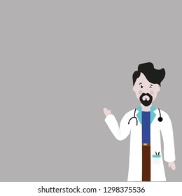 Handsome doctor man in medical uniform  giving advice. Attractive successful physician speaking. Stock vector character in flat design. Recipe list vector. Doctor and recipe list.