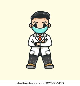 handsome doctor with mask for character, icon, logo, sticker and illustration.
