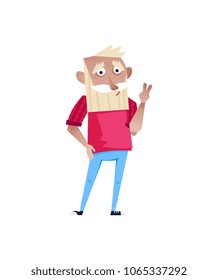 Handsome elderly man standing character. Happy old people lifestyle isolated on white background vector illustration.