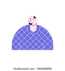 Handsome european man avatar in front view. Portrait of confident young surprised character isolated on a white background. Contemporary Flat Vector Illustration