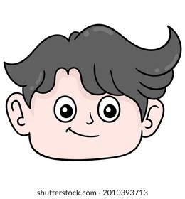 hermoso rostro de cara de niño sonriente, ilustración vectorial emoticono de caja. dibujo de icono de garabato