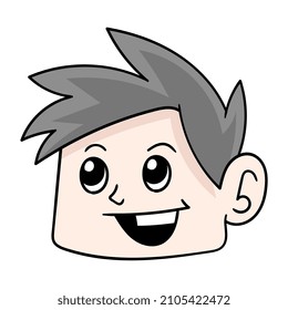 handsome faced boy smiling happily, vector illustration carton emoticon. doodle icon drawing