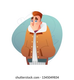 Handsome flat design set template with vector boy in winter clothes in cartoon style.
