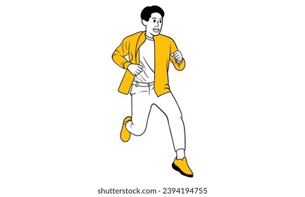 The handsome, full-bodied man smiled happily and ran through the air with