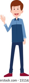 Handsome and funny male waving his hand and laughing