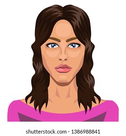 Handsome girl with blue eyes and long hair illustration vector on white background